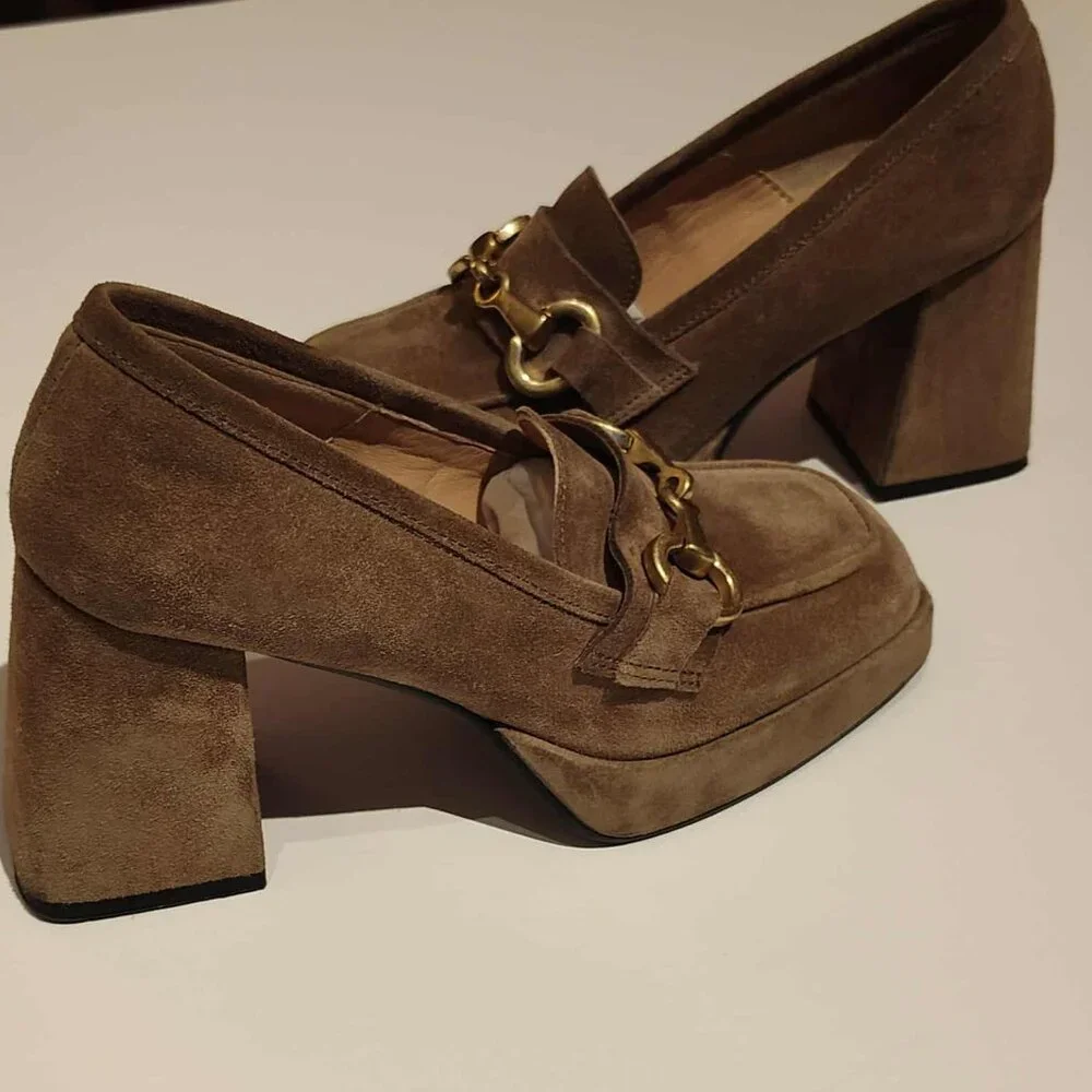 L’idea by Lori, tan platform suede loafer, EU size 38